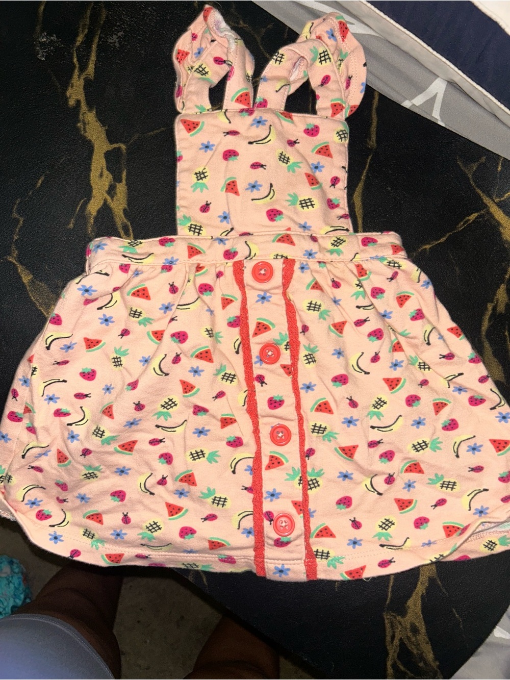 🌼2 for $5🌼 wonder nation Pink Fruit Print Overall Dress with Red Trim